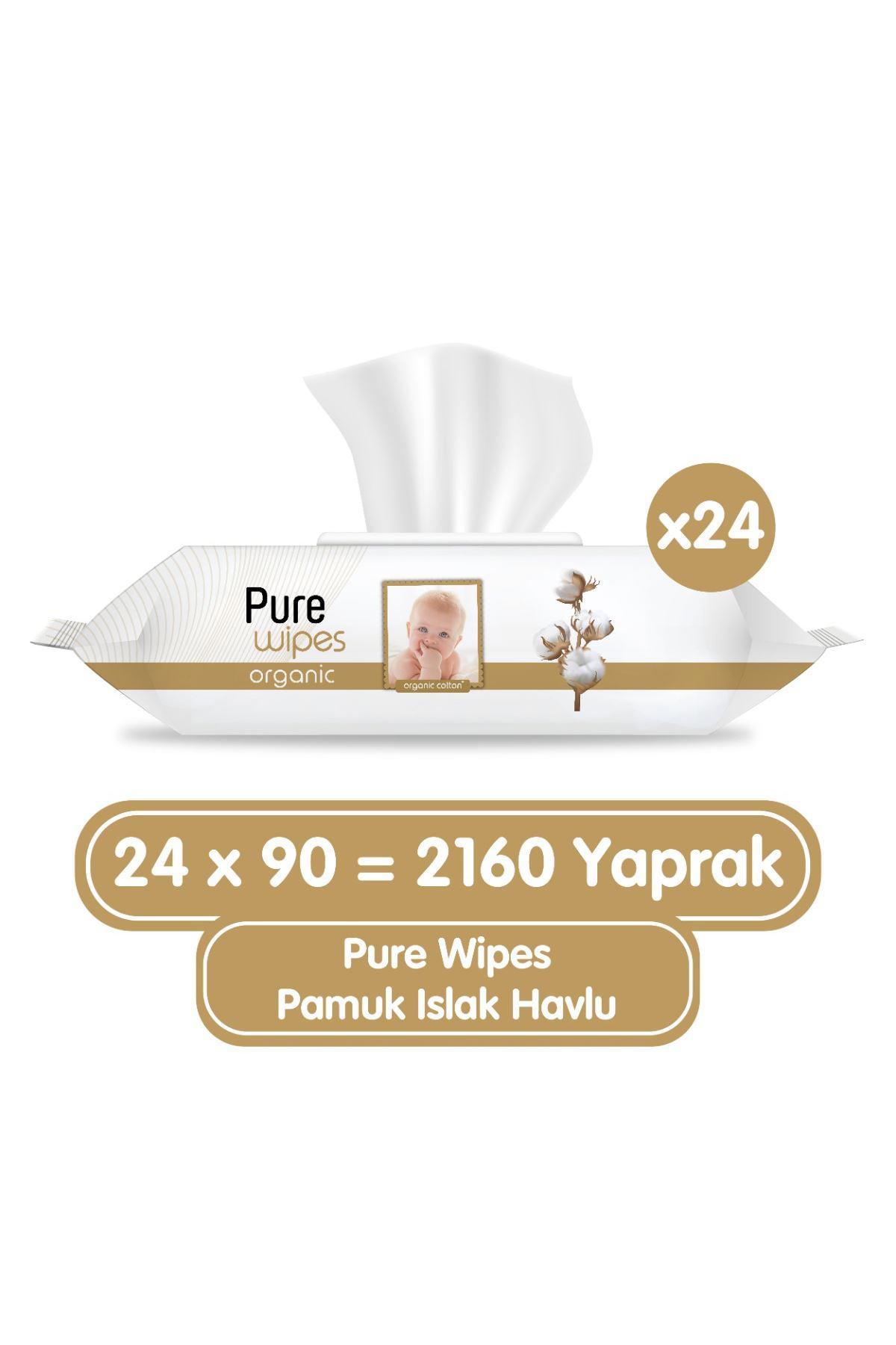 Pure Baby Organik Pamuklu 90 Yaprak 24'lü Paket Islak Havlu