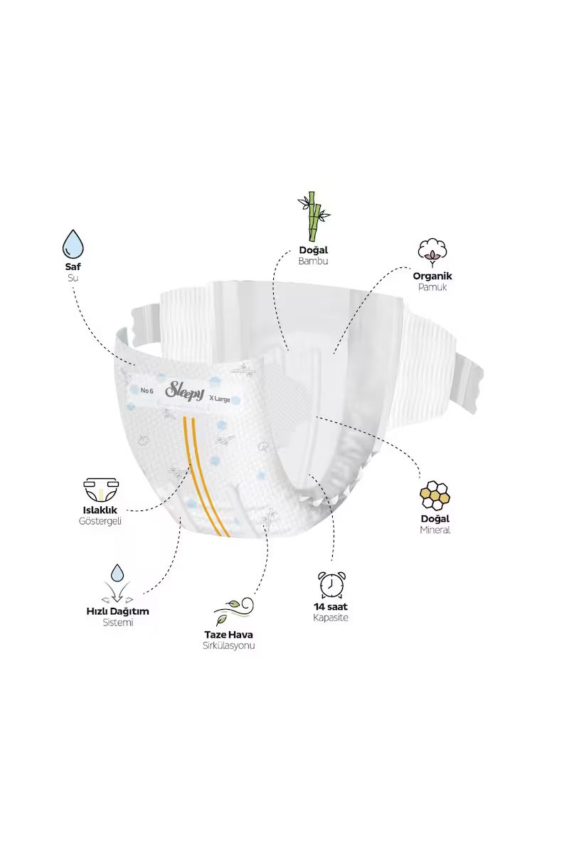 Sleepy Bio Natural Premium Plus Airbag Comfort Avantaj Paketi Bebek Bezi 6 Numara Xlarge 64 Adet