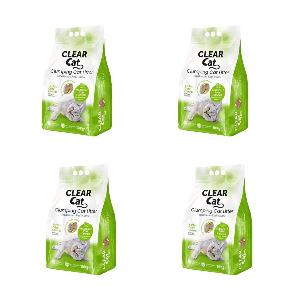 Clear Cat Sabunlu Topaklanan Bentonit Kedi Kumu İnce 10 kg x 4 Adet