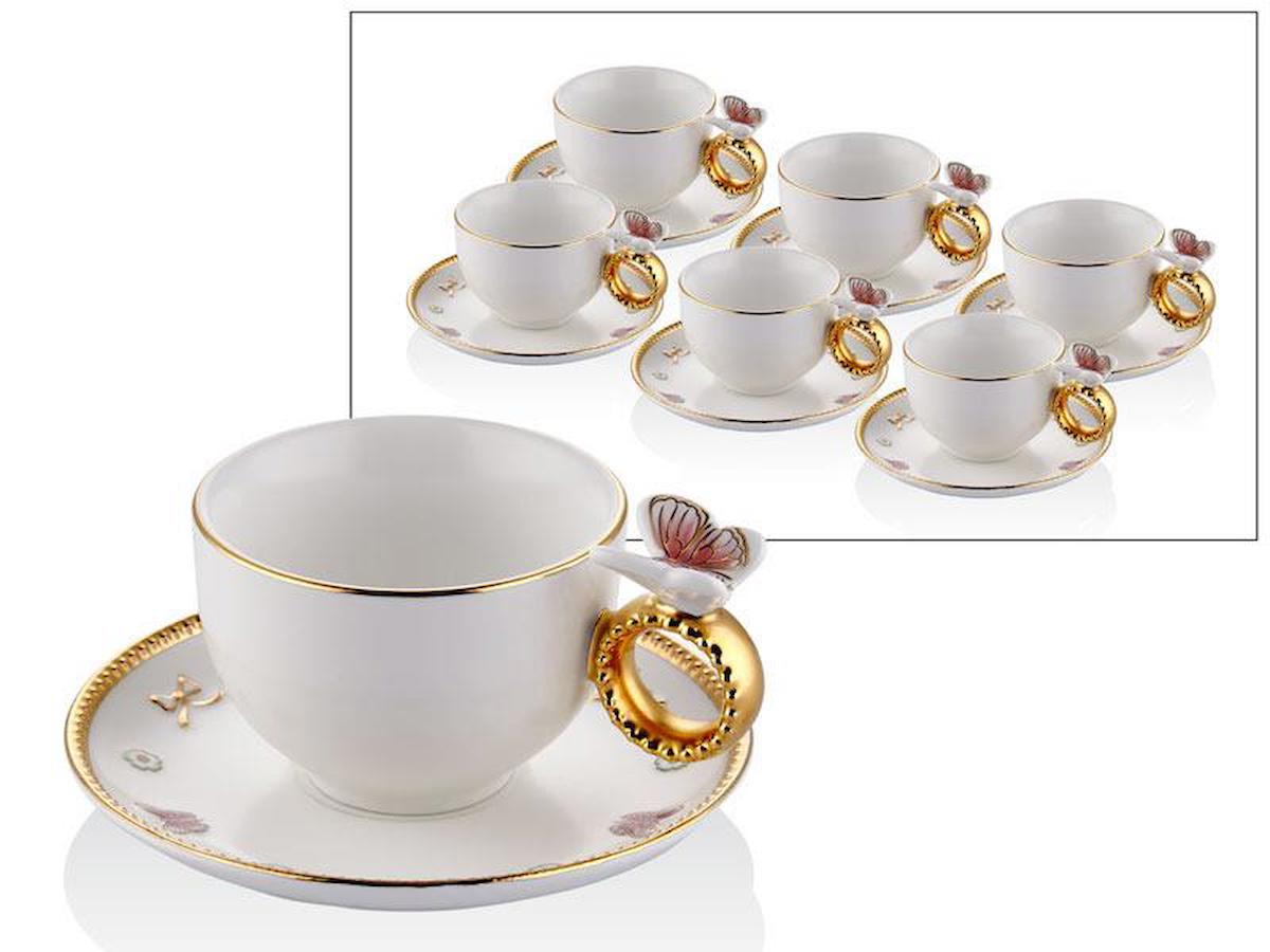 LAMEDORE BUTTERFLY DECAL WHITE GOLD 6PCS COFFEE CUPS SET