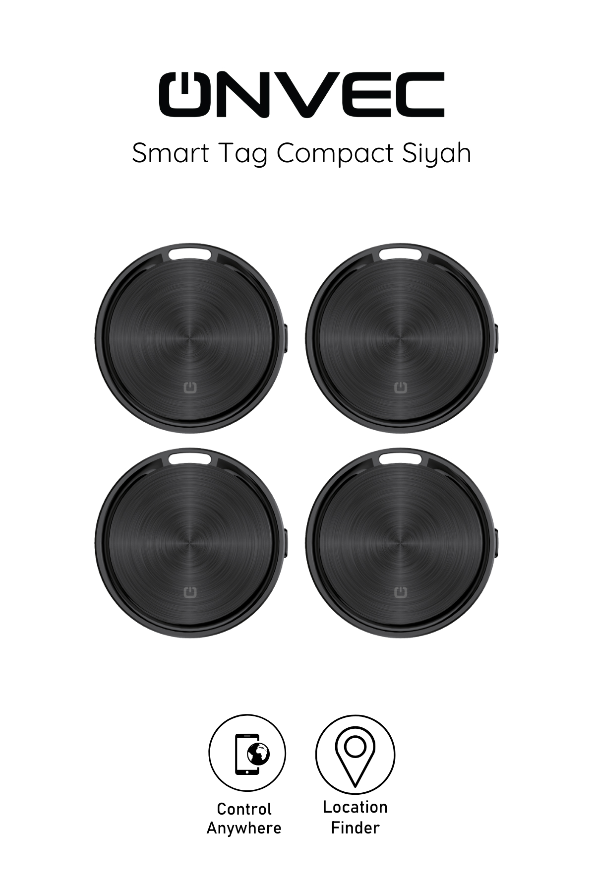 Onvec Smart Tag Compact Siyah 4 Adet