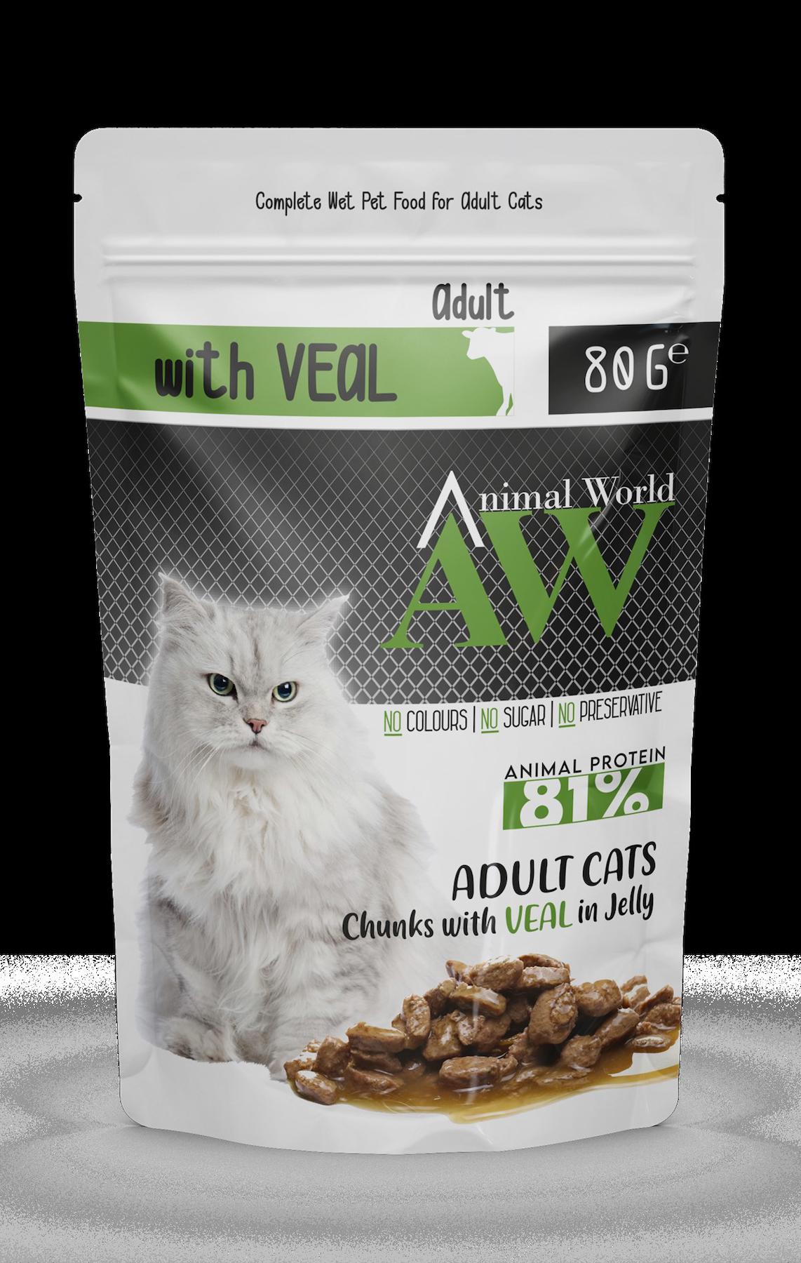 Animal World Soslu Dana Etli Yetişkin Kedi Konservesi 80 gr