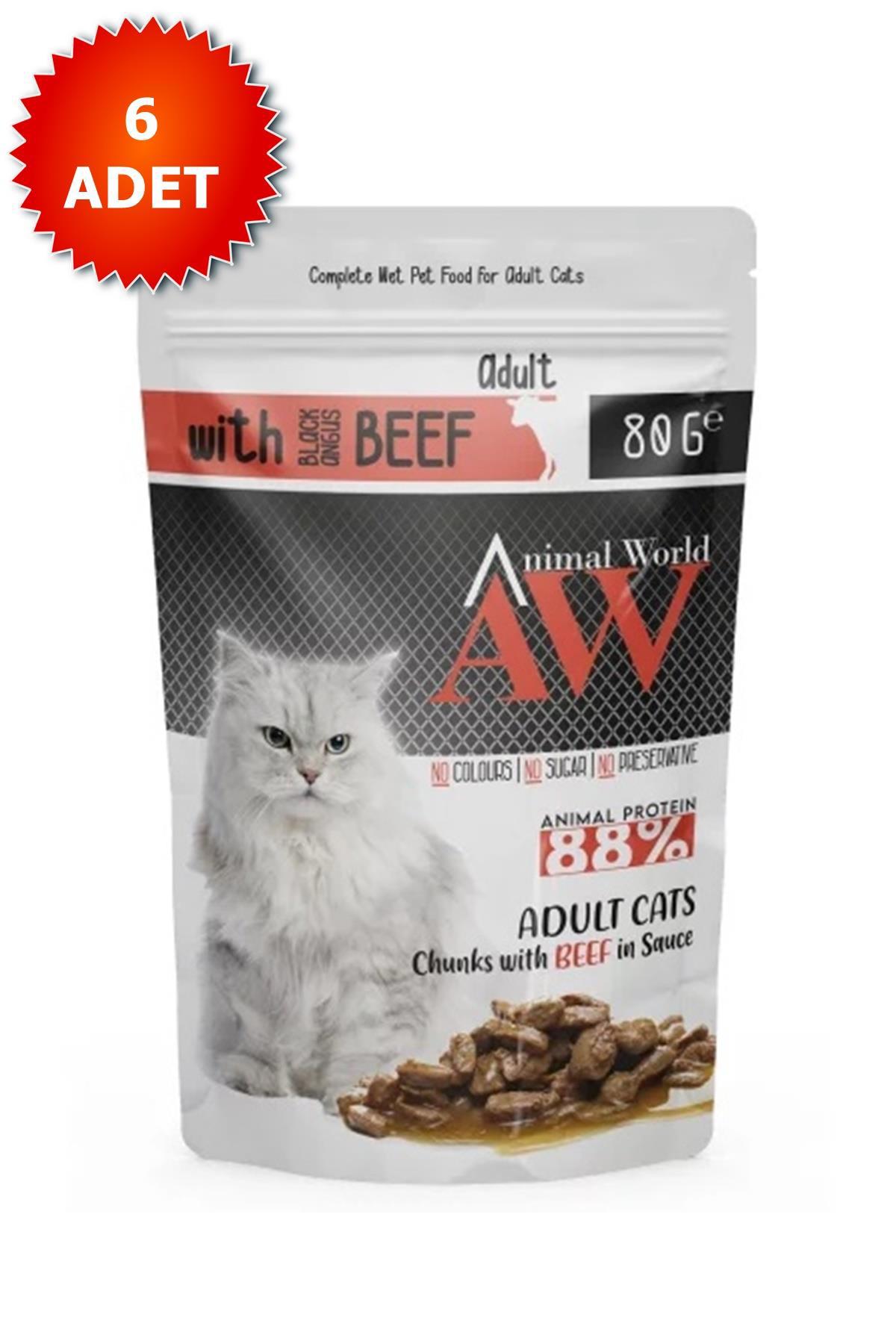 Animal World Jöle İçinde Parça Sığır Etli Yetişkin Kedi Konservesi 6 x 80gr