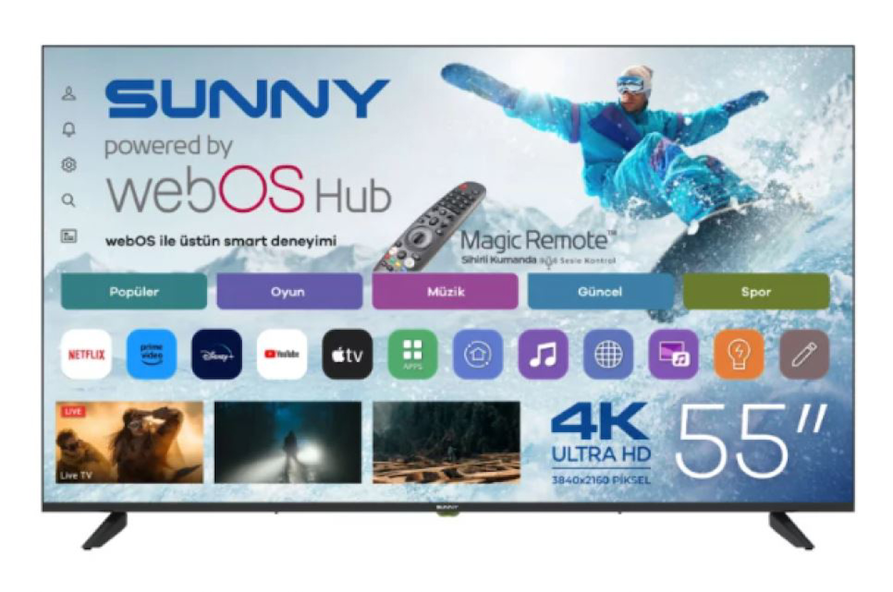 Sunny SN55QUPRL-W02M 4K Ultra HD 55″ 140 Ekran Uydu Alıcılı webOS Smart QLED TV