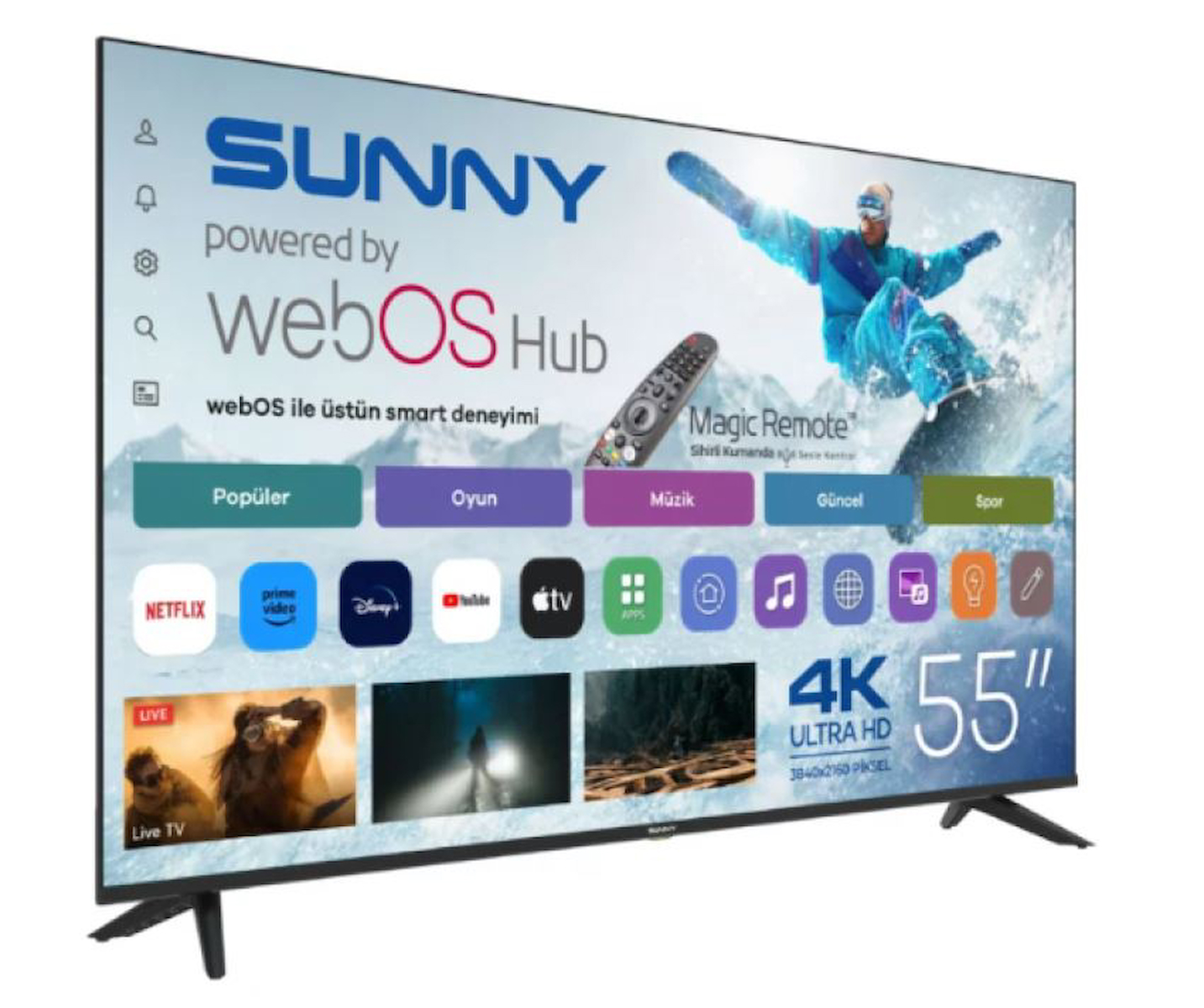 Sunny SN55QUPRL-W02M 4K Ultra HD 55″ 140 Ekran Uydu Alıcılı webOS Smart QLED TV