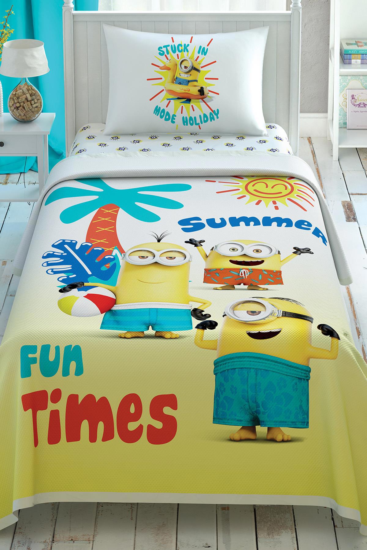 Taç Lisanslı Minions Summer Pamuklu Tek Kişilik Pike Takımı