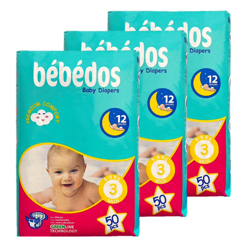 Bebedos 3'lü Midi Bebek Bezi 180'li Set