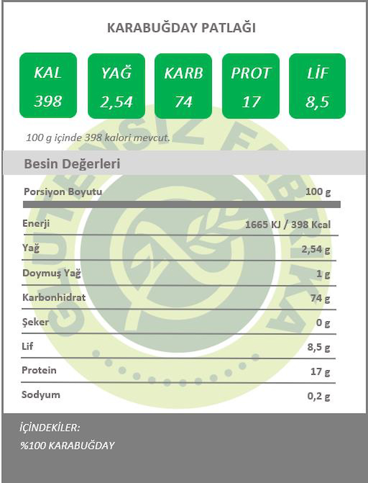 KARABUĞDAY PATLAĞI SADE 12 PAKET (100 Gram x 12 Paket)