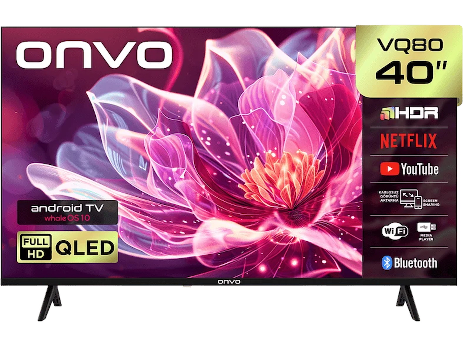 ONVO 40VQ80F3FA 40 inç 102 Ekran Uydu Alıcılı Smart FHD Frameless Whale OS 10 QLED TV