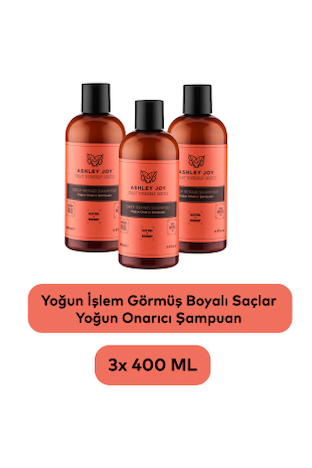 Ashley Joy İşlem Görmüş Saçlar İçin Yoğun Onarıcı Şampuan 400 ML x3 Avantajlı Set