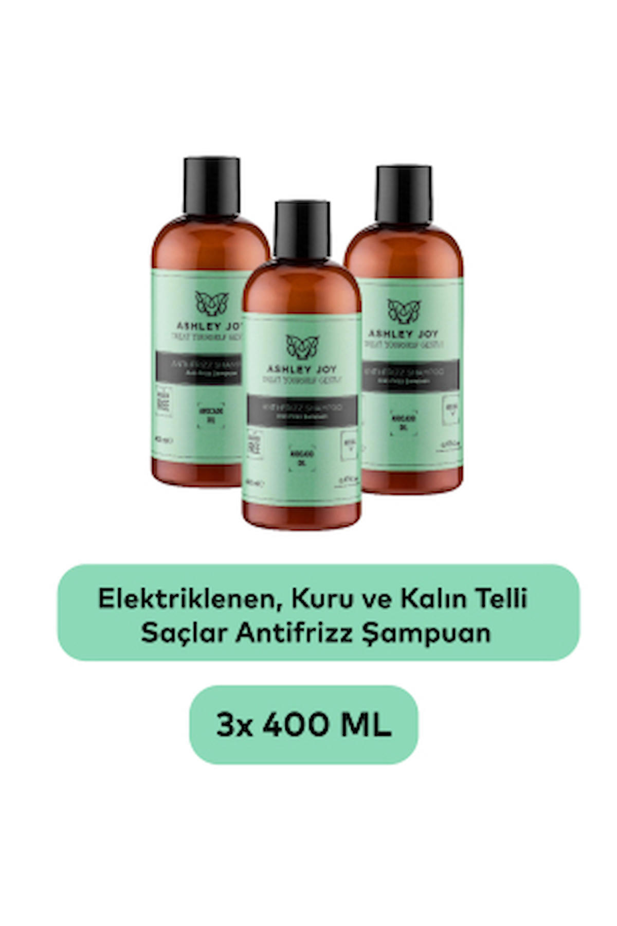 Ashley Joy Elektriklenen Kuru Ve Kalın Telli Saçlar İçin Antifrizz Şampuan 400 ML x3 Avantajlı Set