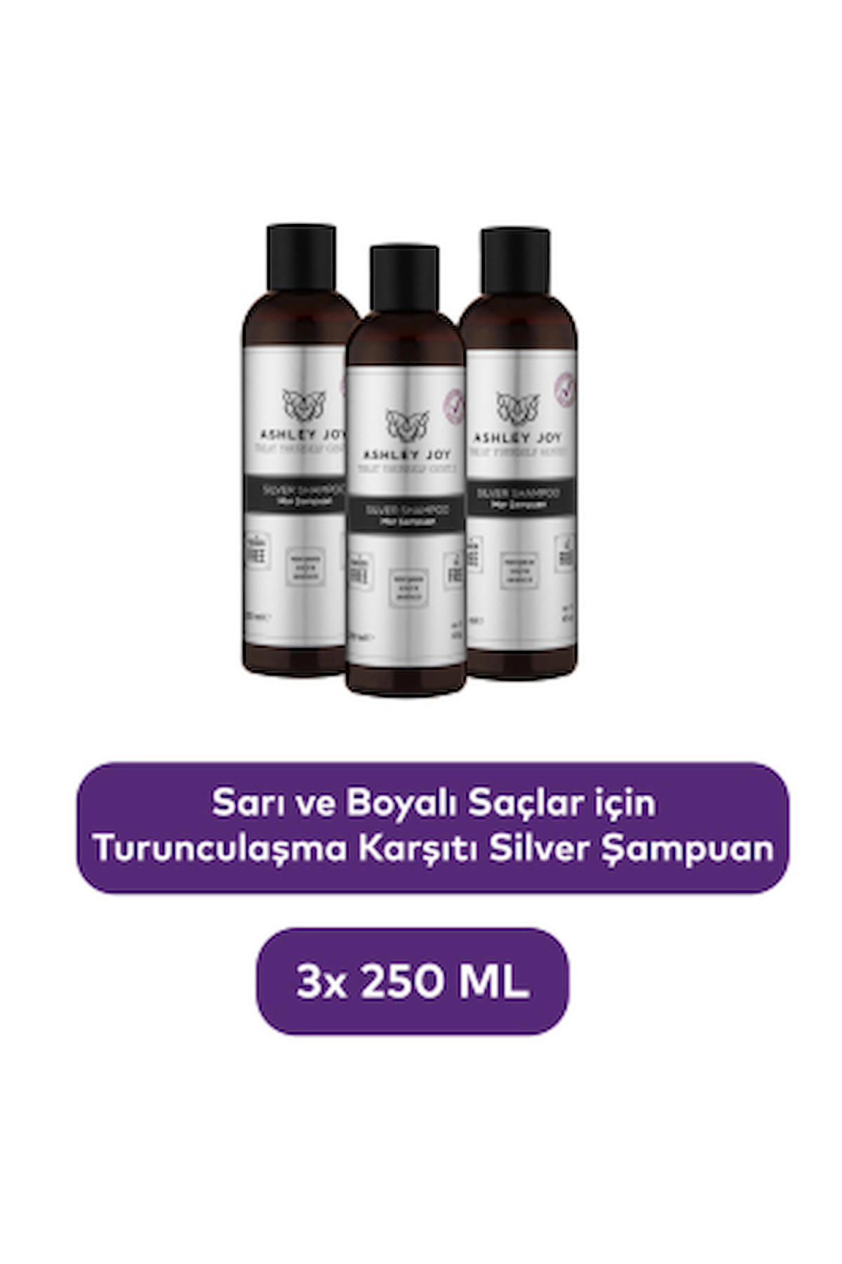 Ashley Joy  Sarı ve Platin Saçlara Özel Turunculaşma Karşıtı Mor Şampuan 250 ML x3 Avantajlı Set