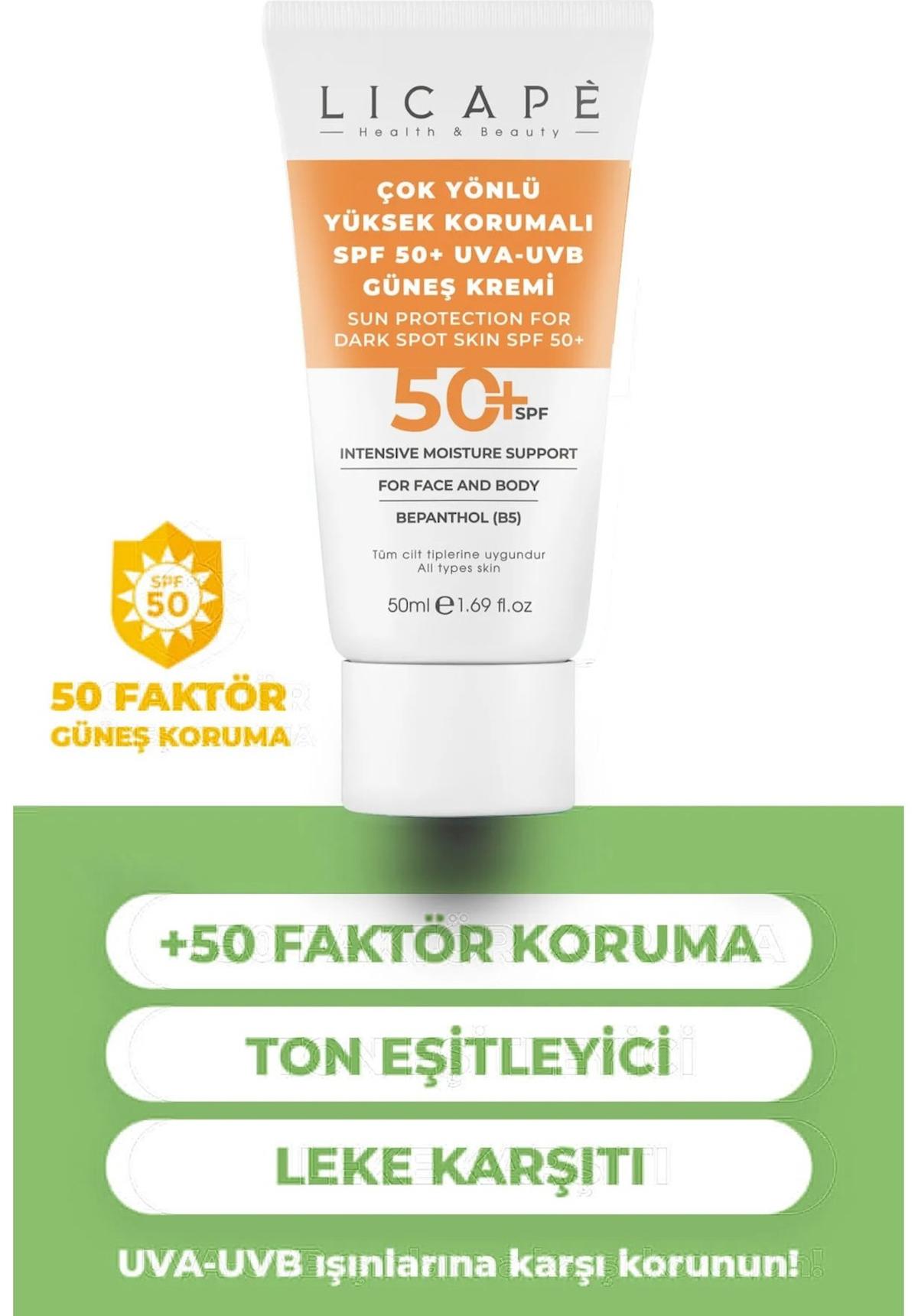 Licape Çok Yönlü Yüksek Korumalı SPF 50+ UVA-UVB Güneş Kremi 50 ml