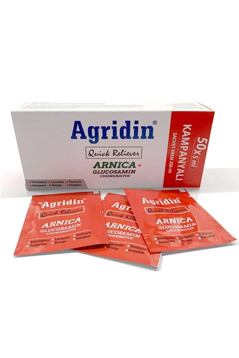 Agridin Ağrı Giderici Arnica Montana Extractlı Cep Boy Krem 50 Adet X 5 Mg Sachet 250 ml