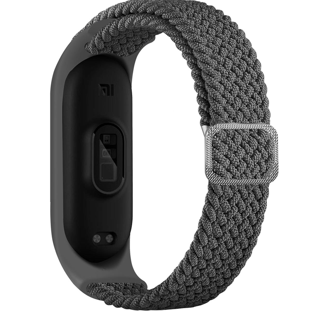 Xiaomi Mi Band 7 ile Uyumlu Mixed Kayış Hasır Örmeli Kordon Kayış Gri