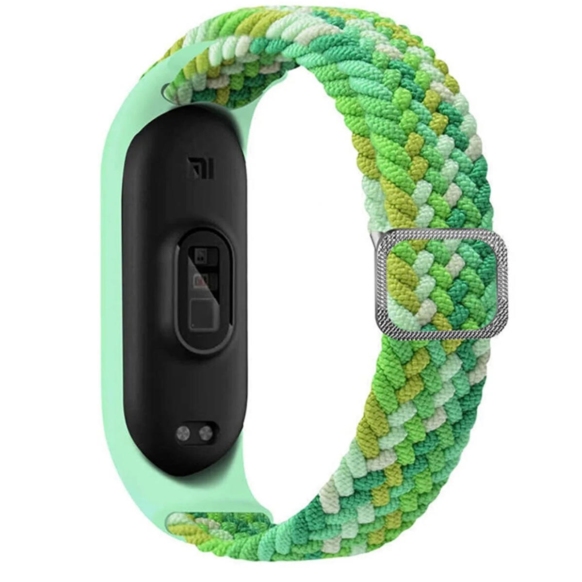 Xiaomi Mi Band 7 ile Uyumlu Mixed Kayış Hasır Örmeli Kordon Kayış Yeşilimsi