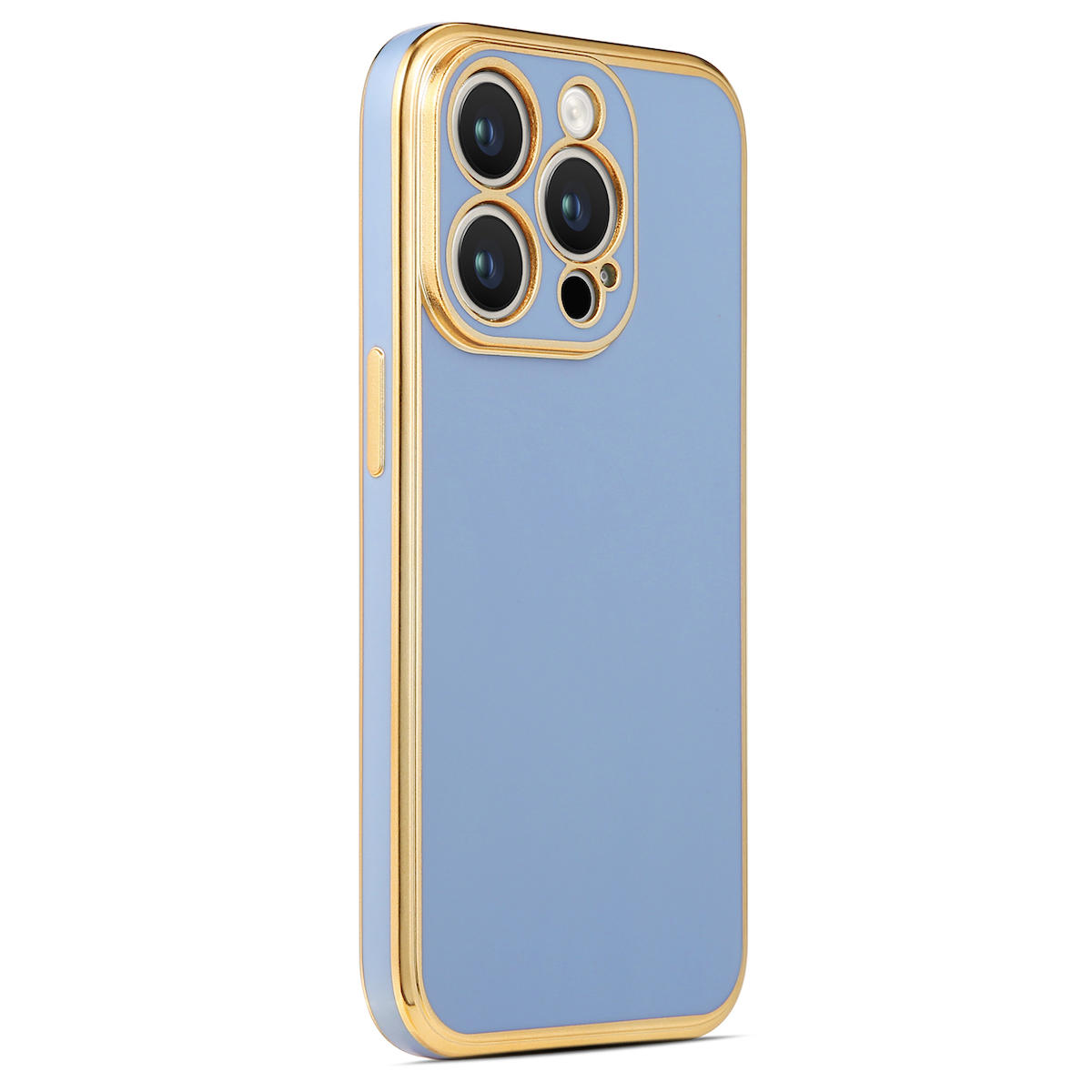 iPhone 14 Pro ile uyumlu Kılıf Gold Kenar Pastel Renkli Halcyon Z-Bark Kapak Mavi