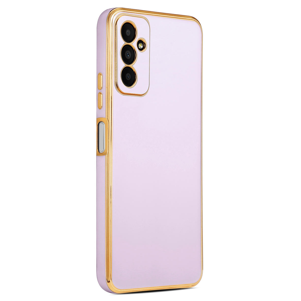 Galaxy M13 ile uyumlu Kılıf Gold Kenar Pastel Renkli Halcyon Z-Bark Kapak Lila