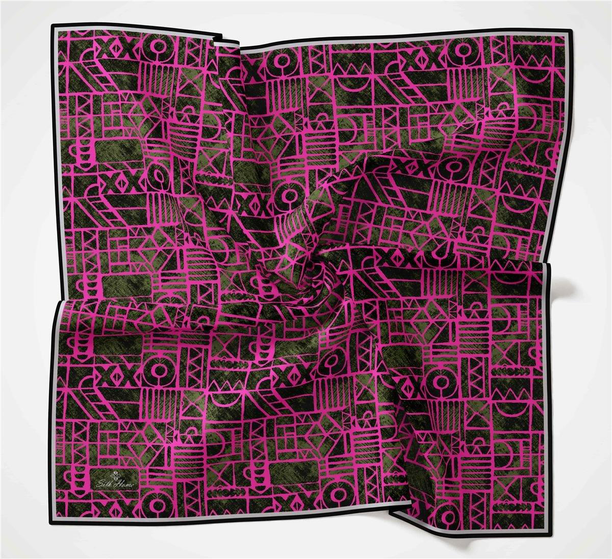 Silk Home Soft Eşarp 36684 Haki-Pembe  Karma Desen 