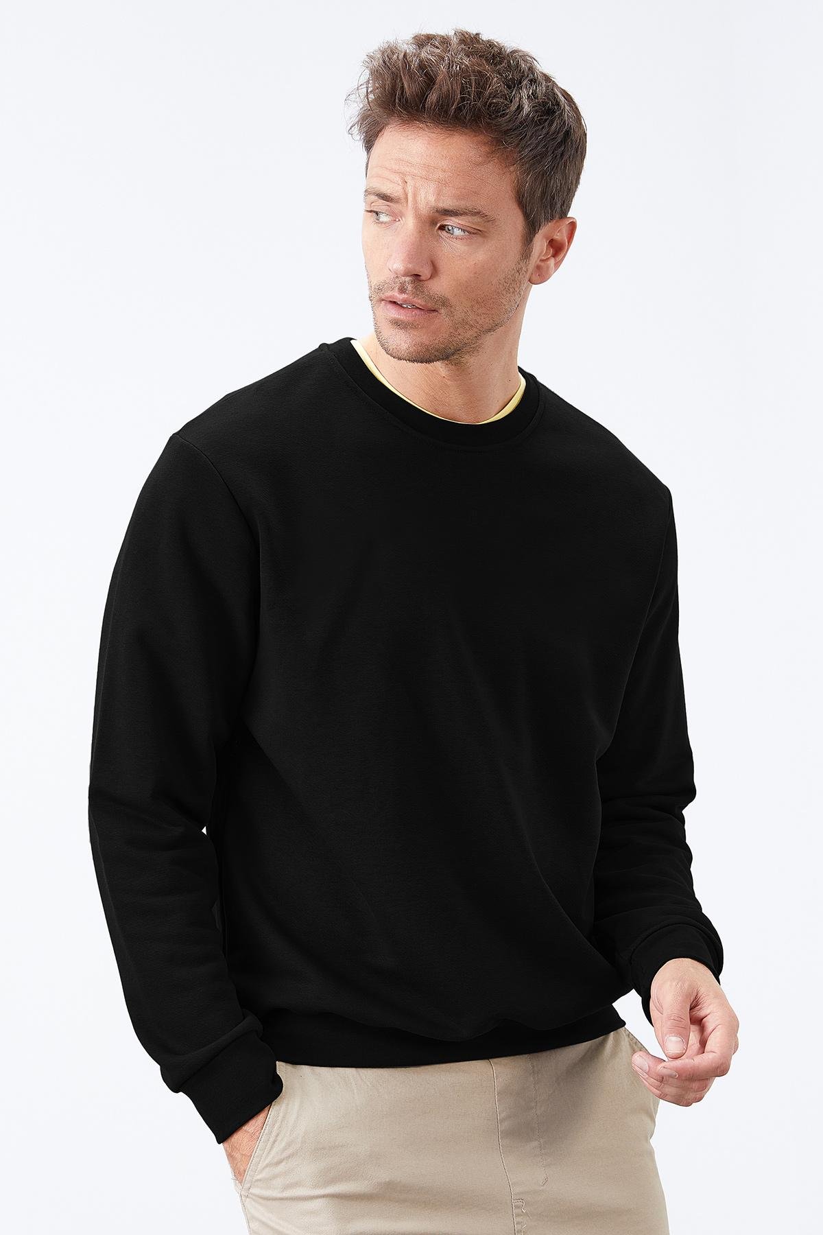 Siyah Basic O Yaka Rahat Form Erkek Sweatshirt - 88053 | S