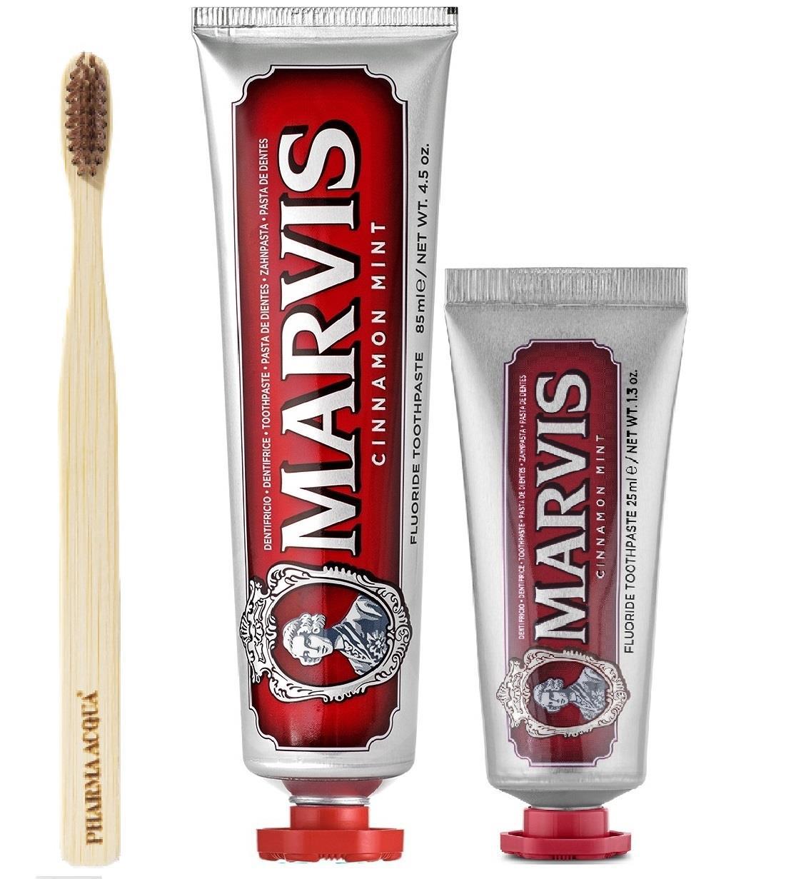 Marvis Cinnamon Mint Nane & Tarçın Aromalı Beyazlatma Doğal Diş Macunu 85 ml & Diş Macunu 25 ml ve Diş Fırçası 