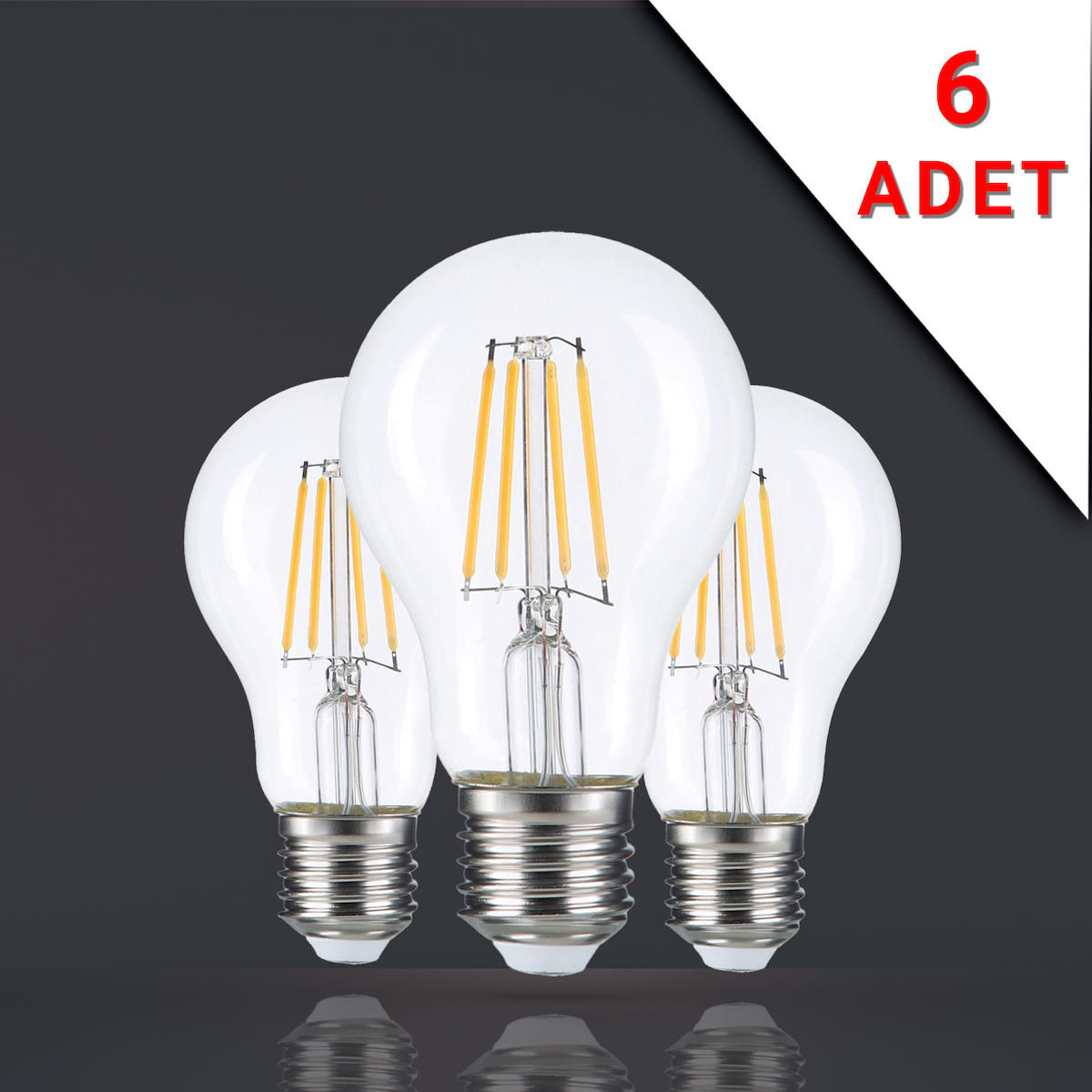 6 ADET LED FİLAMANLI E27 RUSTİK AMPUL 6 WATT 3000K GÜN IŞIĞI A60