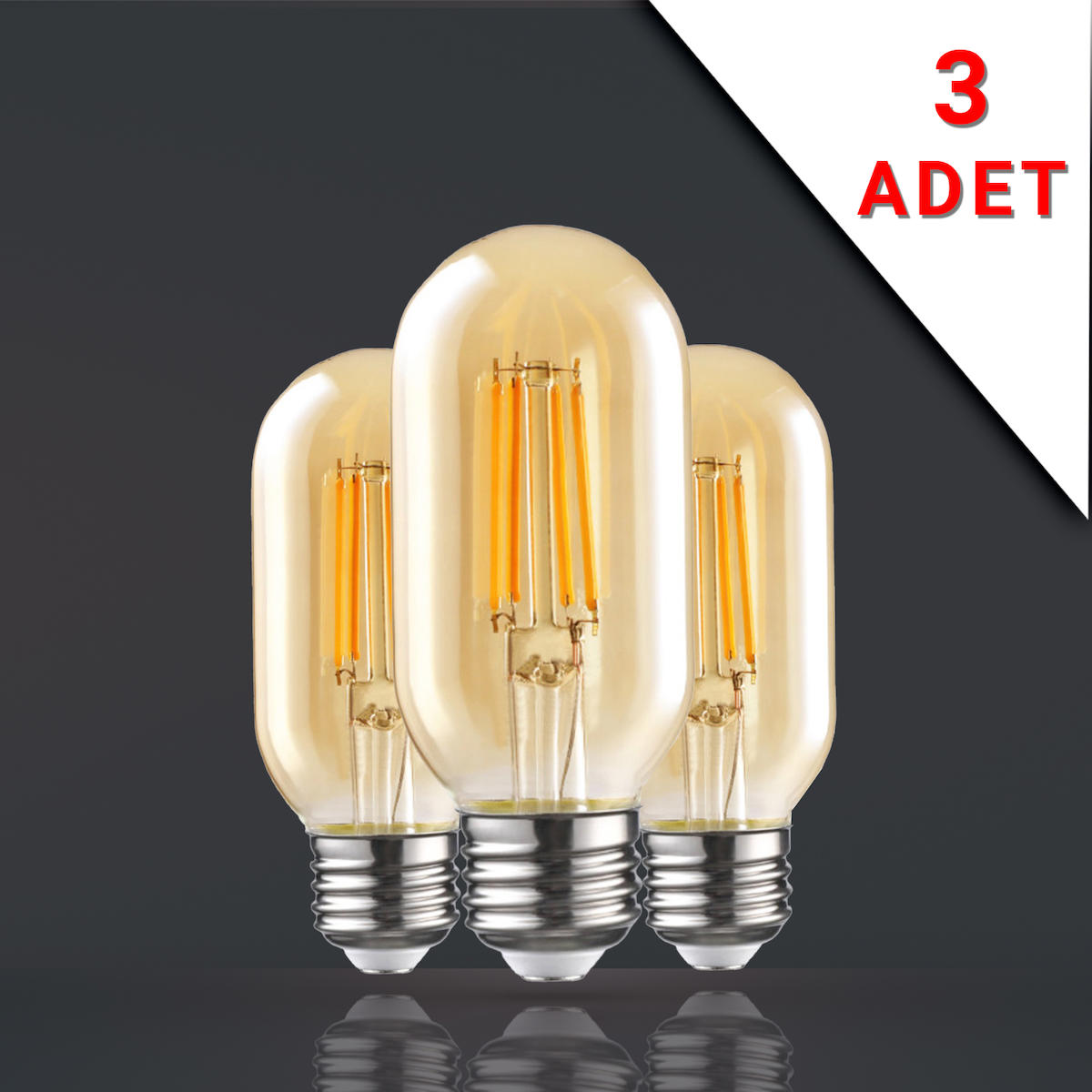 3 ADET LED FİLAMANLI E27 RUSTİK AMPUL 6 WATT 2500K GÜN IŞIĞI T45