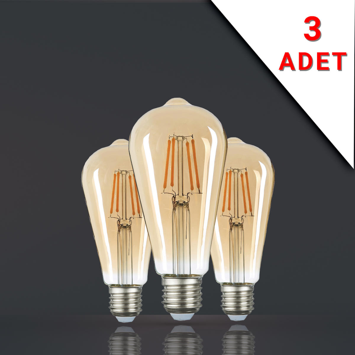 3 ADET LED FİLAMANLI E27 RUSTİK AMPUL 6 WATT 2500K GÜN IŞIĞI ST64