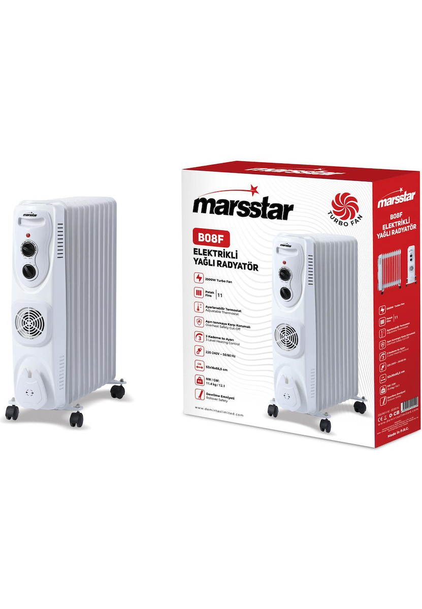 Mars Star Turbo Fanlı 11 Dilim Elektrikli Yağlı Radyatör, 2500 Watt Petek Isıtıcı – B08F