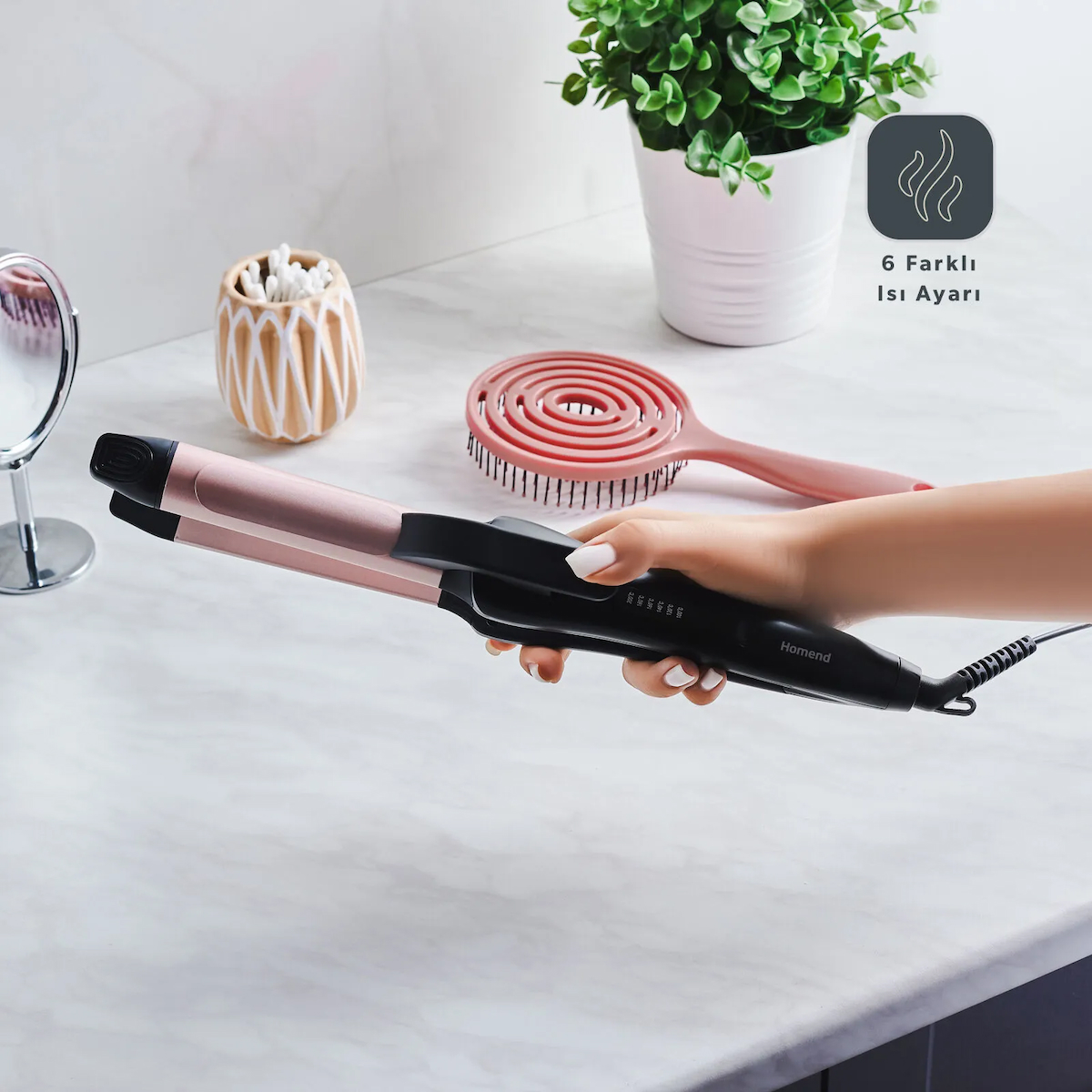 Homend Hairmony 4605H 2 In 1 Saç Düzleştirici ve Maşa 19 mm Seramik Plaka ile 6 Farklı Isı Ayarı