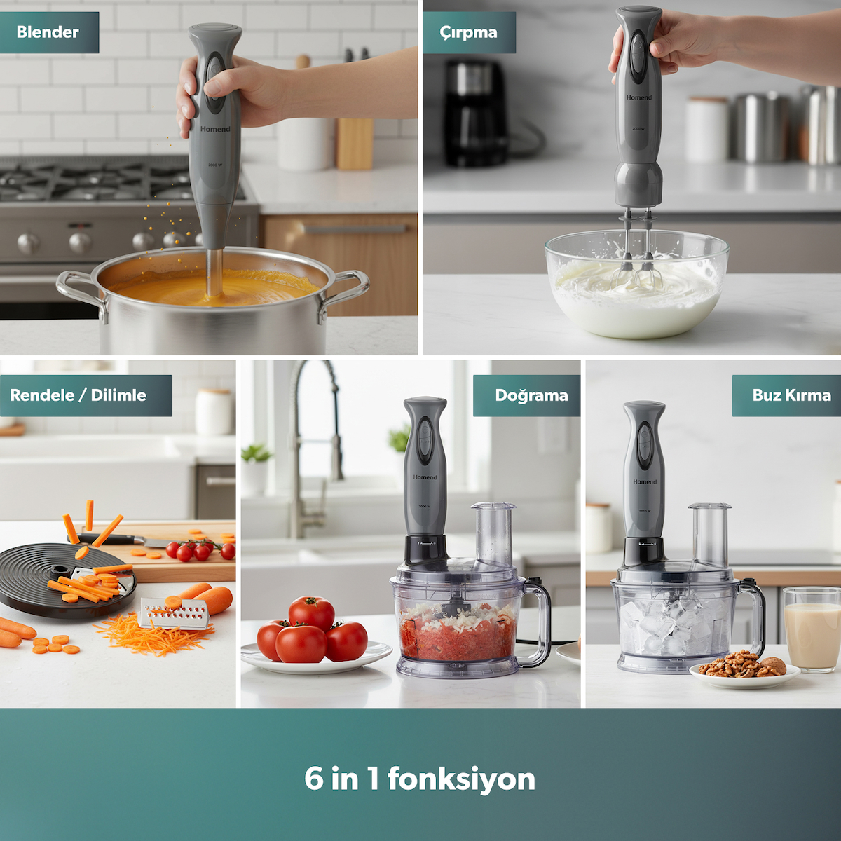 Homend Functionall 2851H Çoklu Set Mutfak Robotu 2000 Watt 1,5 Litre Kapasite ile Fonksiyonel Kullanım