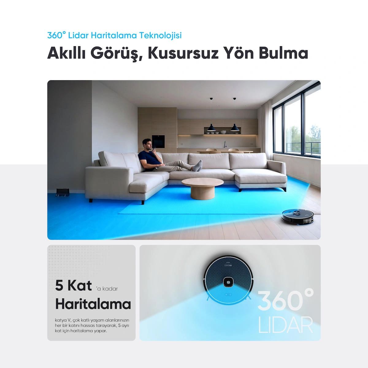 Şımart katya V Akıllı Robot Süpürge 15000Pa Güçlü Emiş Gücü 6400mAh Yüksek Batarya