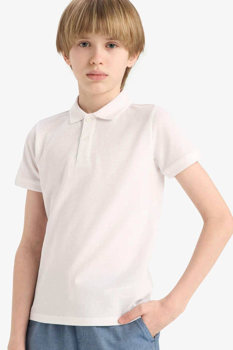 Polo Yaka Basic Düz Pike Kısa Kollu Okul Tişörtü Erkek Çocuk K1689A625AUWT34