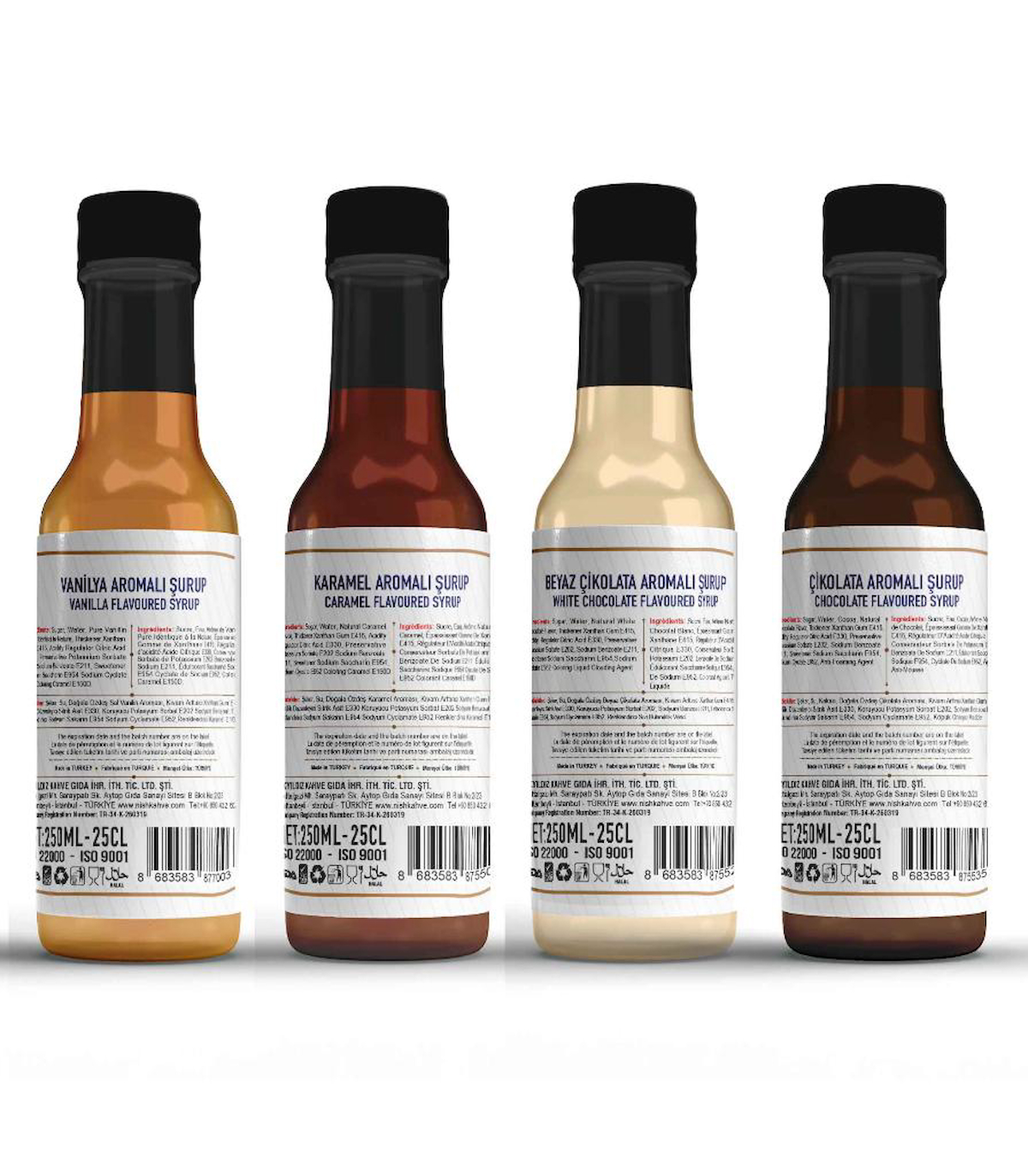 Nish Vanilya, Karamel, Beyaz Çikolata, Çikolata Aromalı Şurup 4x250 ML - C