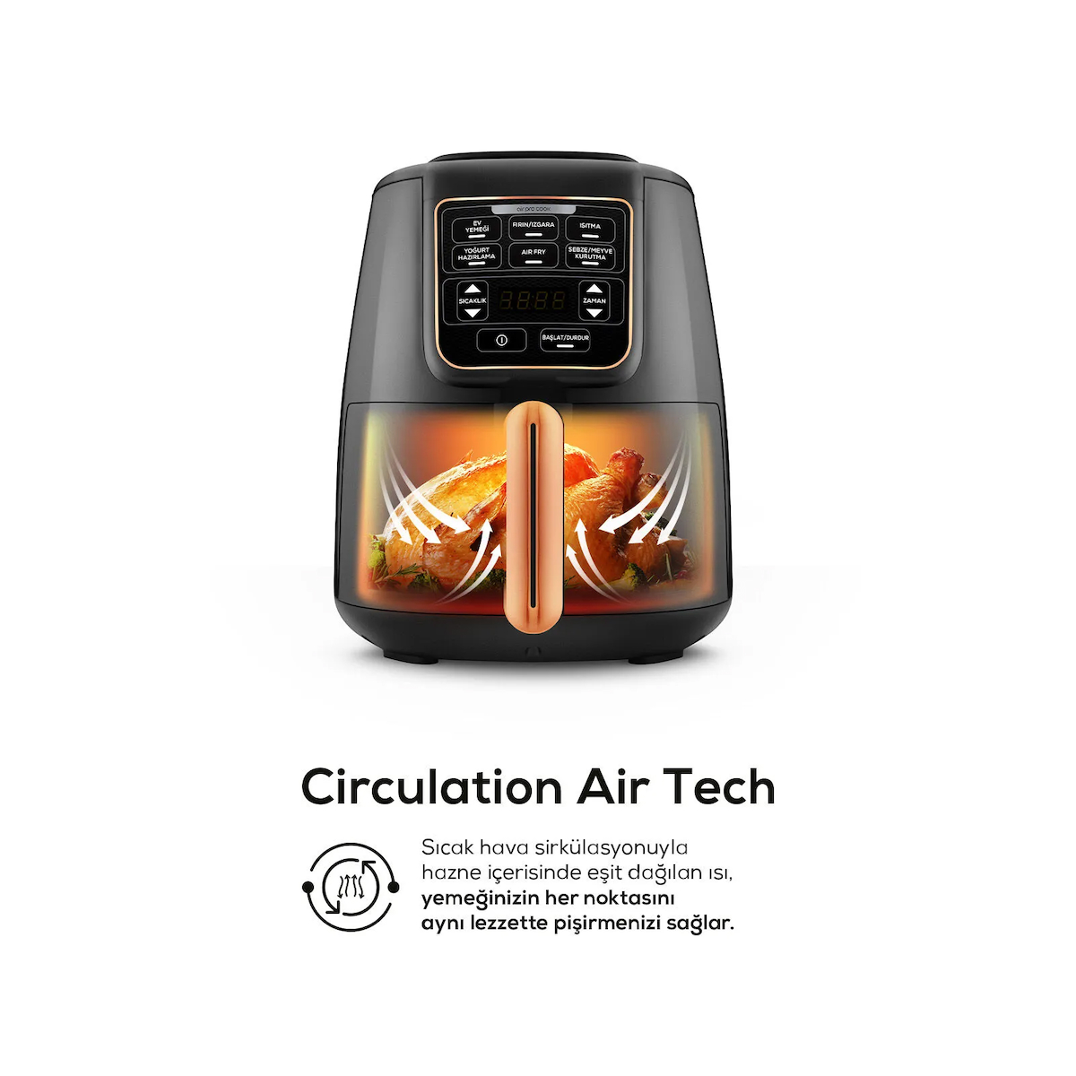 Karaca Air Pro Cook XL 2 in 1 Konuşan Airfryer Black Copper 4L