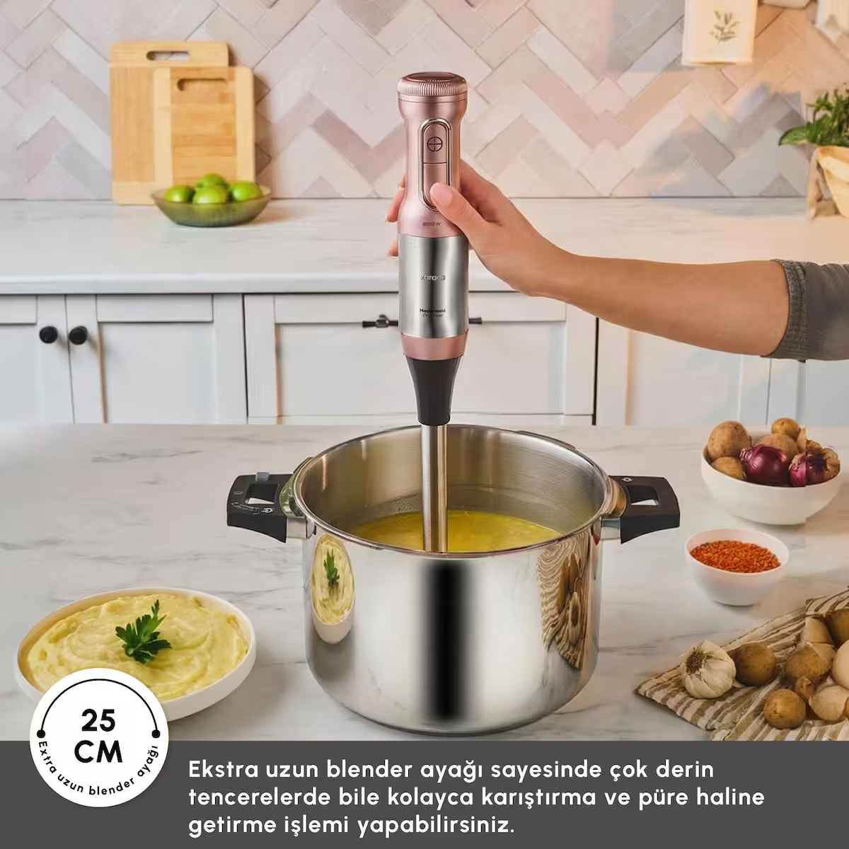Karaca Mastermaid Prosteel 6 in 1 Uzun Blender Ayaklı 6 Bıçaklı Cam Mutfak Robotu 2500W Rosegold