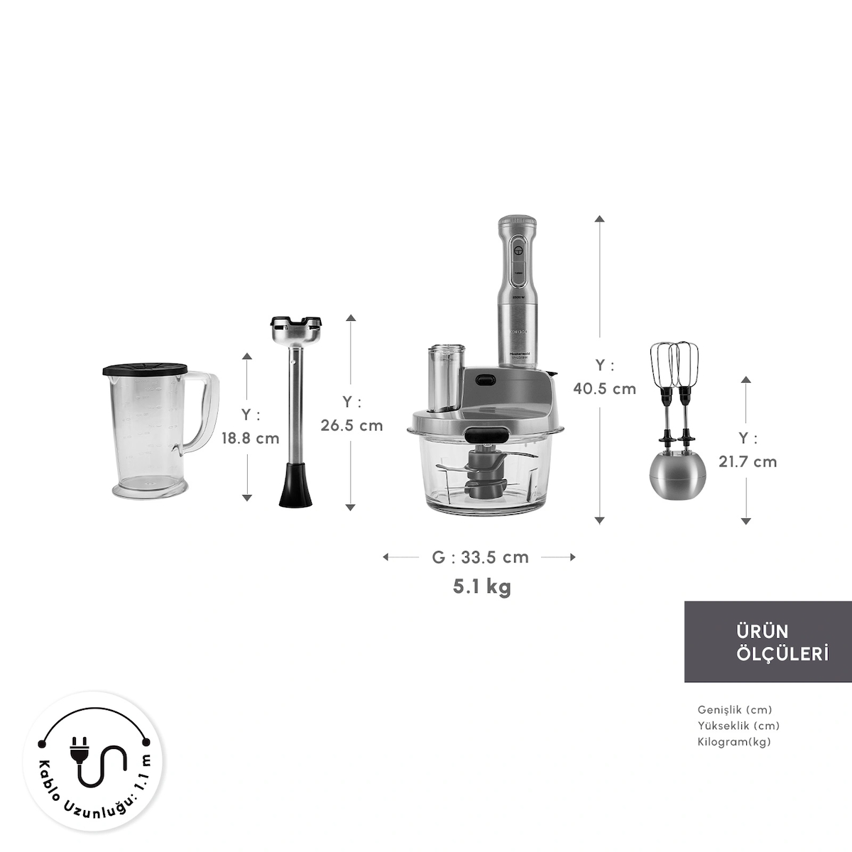 Karaca Mastermaid Prosteel 6 in 1 Uzun Blender Ayaklı 6 Bıçaklı Cam Mutfak Robotu 2500W Galaxy Grey