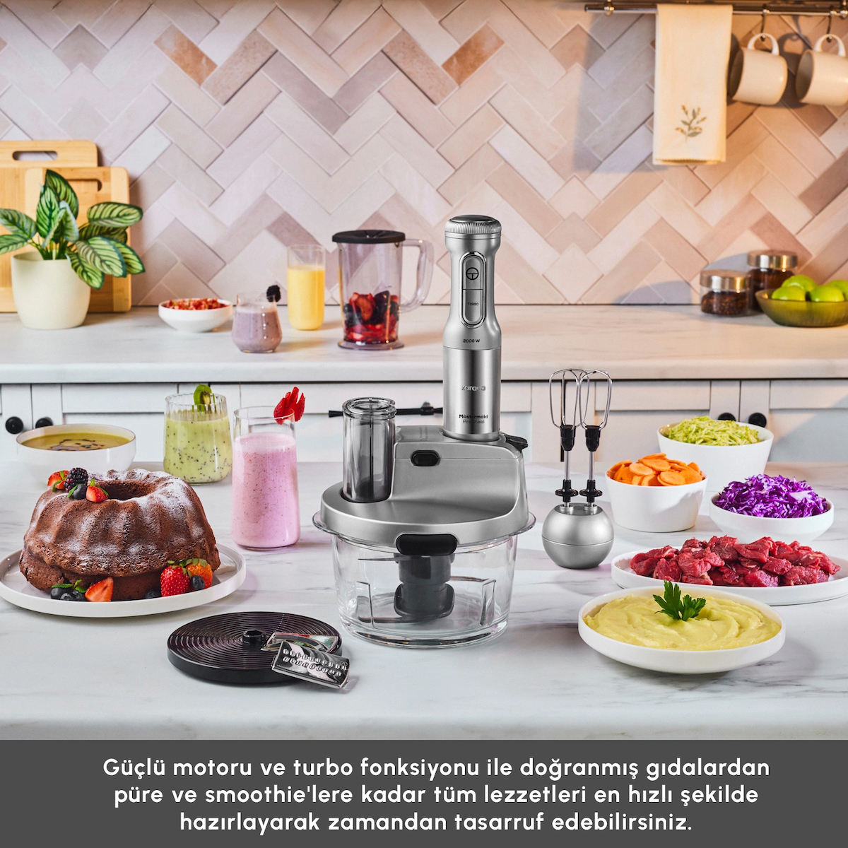 Karaca Mastermaid Prosteel 6 in 1 Uzun Blender Ayaklı 6 Bıçaklı Cam Mutfak Robotu 2500W Galaxy Grey