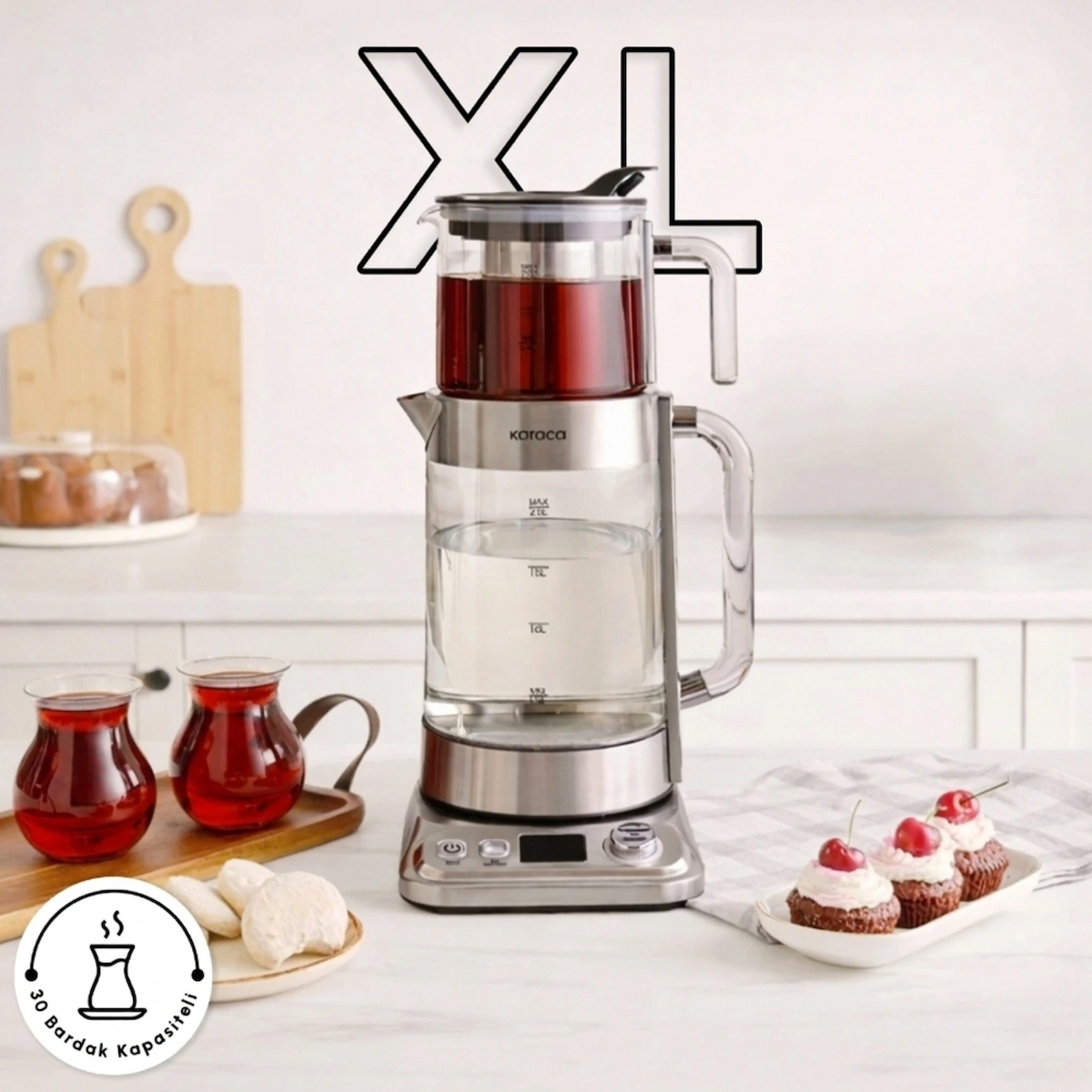 Karaca x Refika Gönlübol Xl Cam Çay Makinesi Chrome