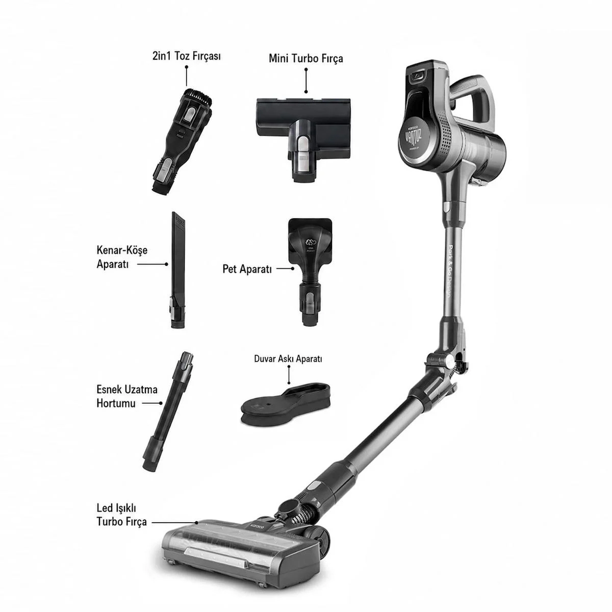 Karaca Vantuz Power Up Pro Dikey Süpürge Black Chrome