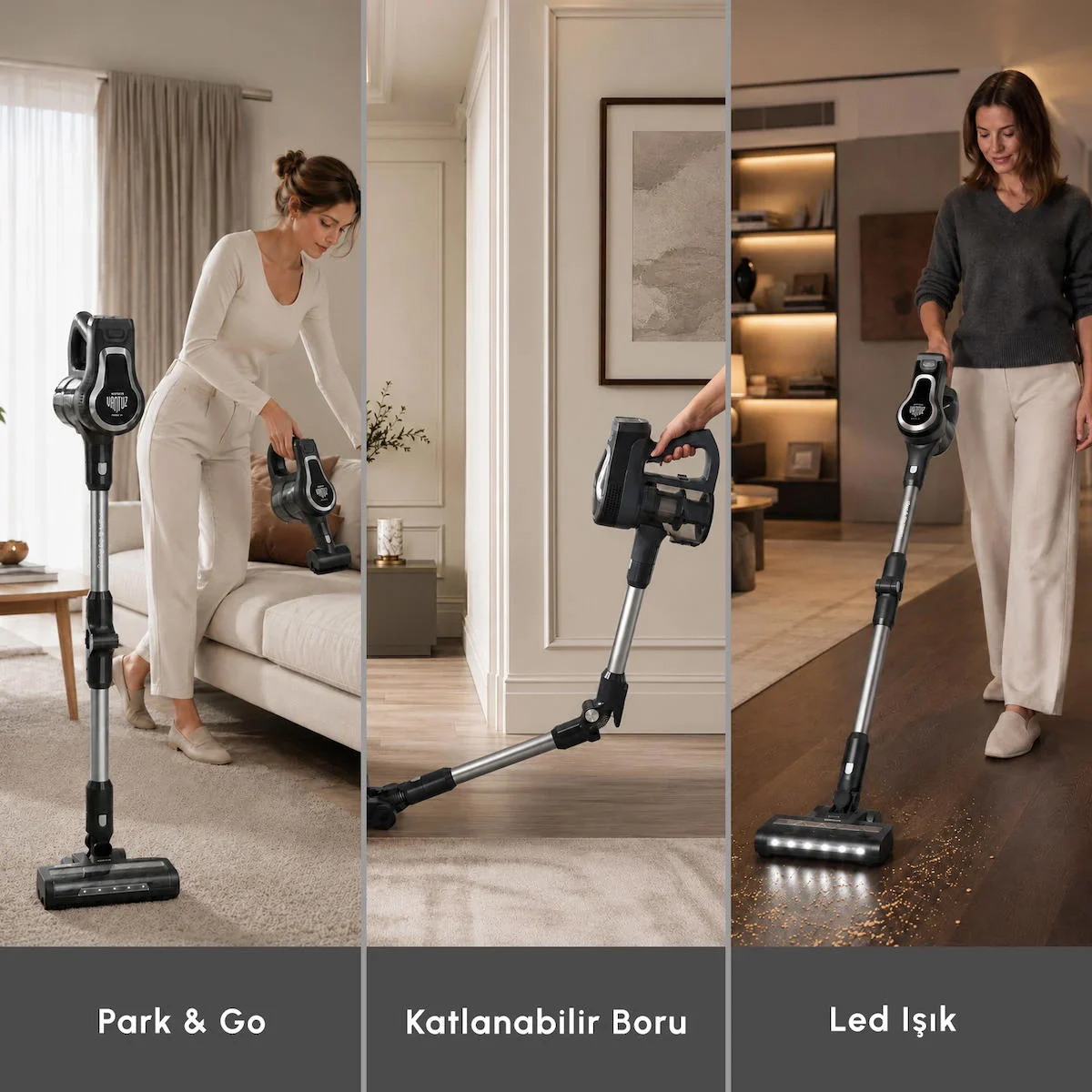 Karaca Vantuz Power Up Pro Dikey Süpürge Black Chrome