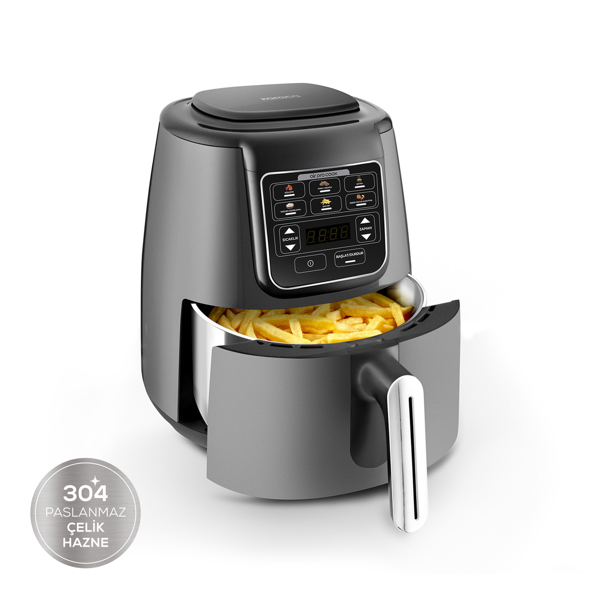 Karaca Air Pro Cook Köz Steel XL Çelik Hazneli Airfryer Space Gray 4L