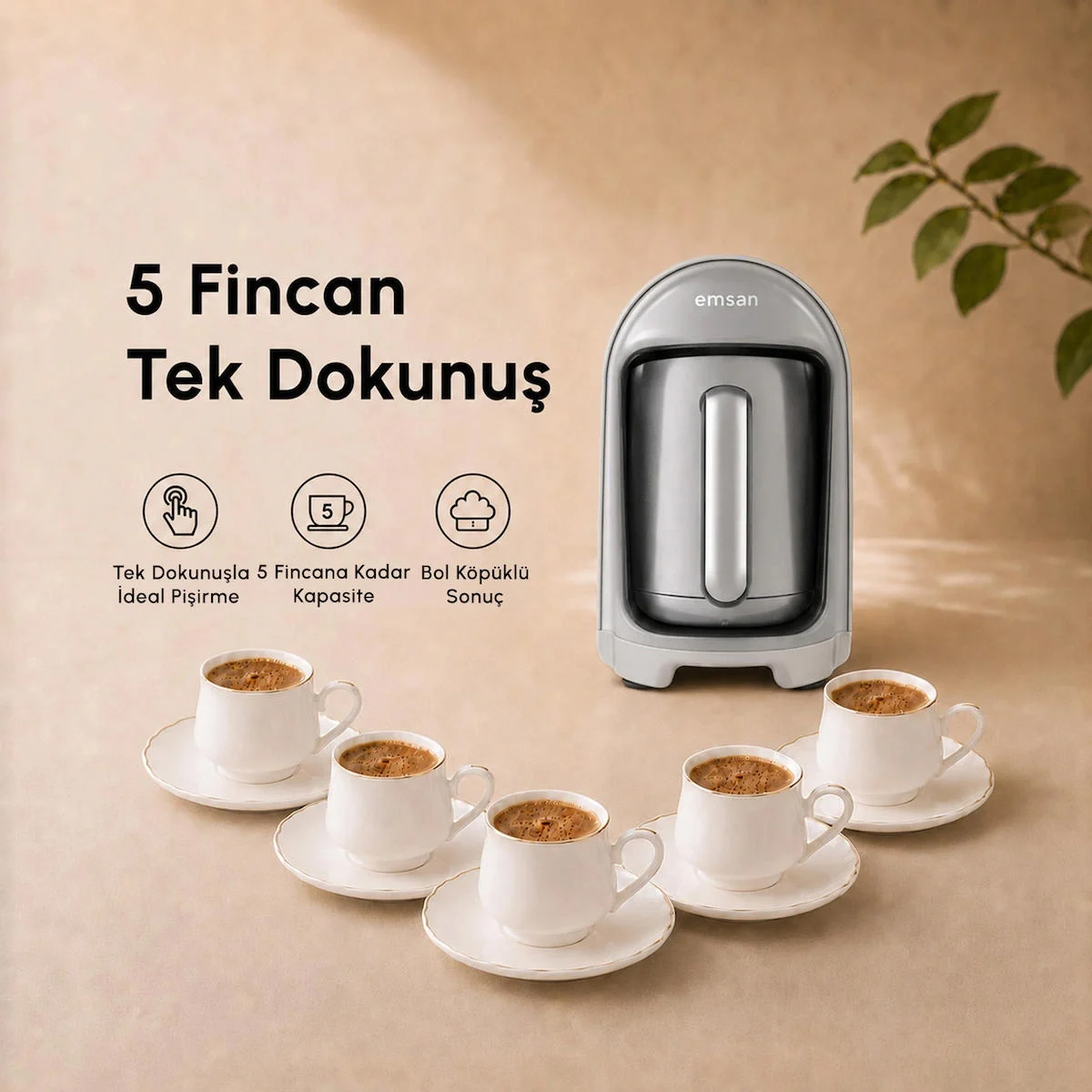 Emsan Kumda Türk Kahve Makinesi Krem 5 Fincan Kapasiteli 735 W