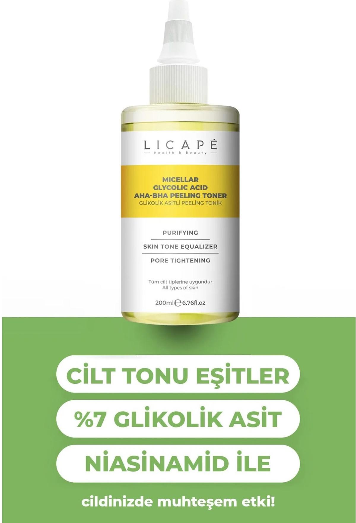 Licape Micellar Glikolik Asitli AHA-BHA Peeling Tonik 200 ml