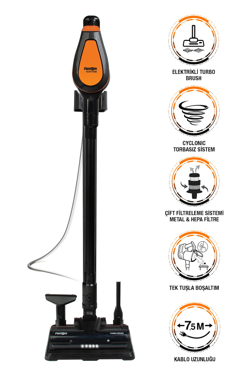 Fantom Pluto P 6000 Cyclone Dikey Elektrikli Süpürge Siyah