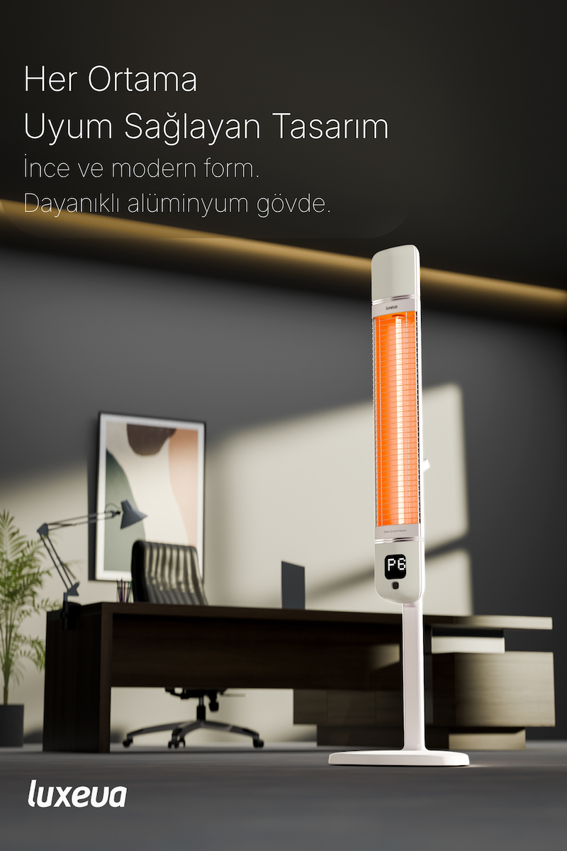 Karbon Infrared Dış Mekan Isıtıcı Ayaklı 2500W Wi-Fi Akıllı IP55 Teras Balkon Smart FR Beyaz