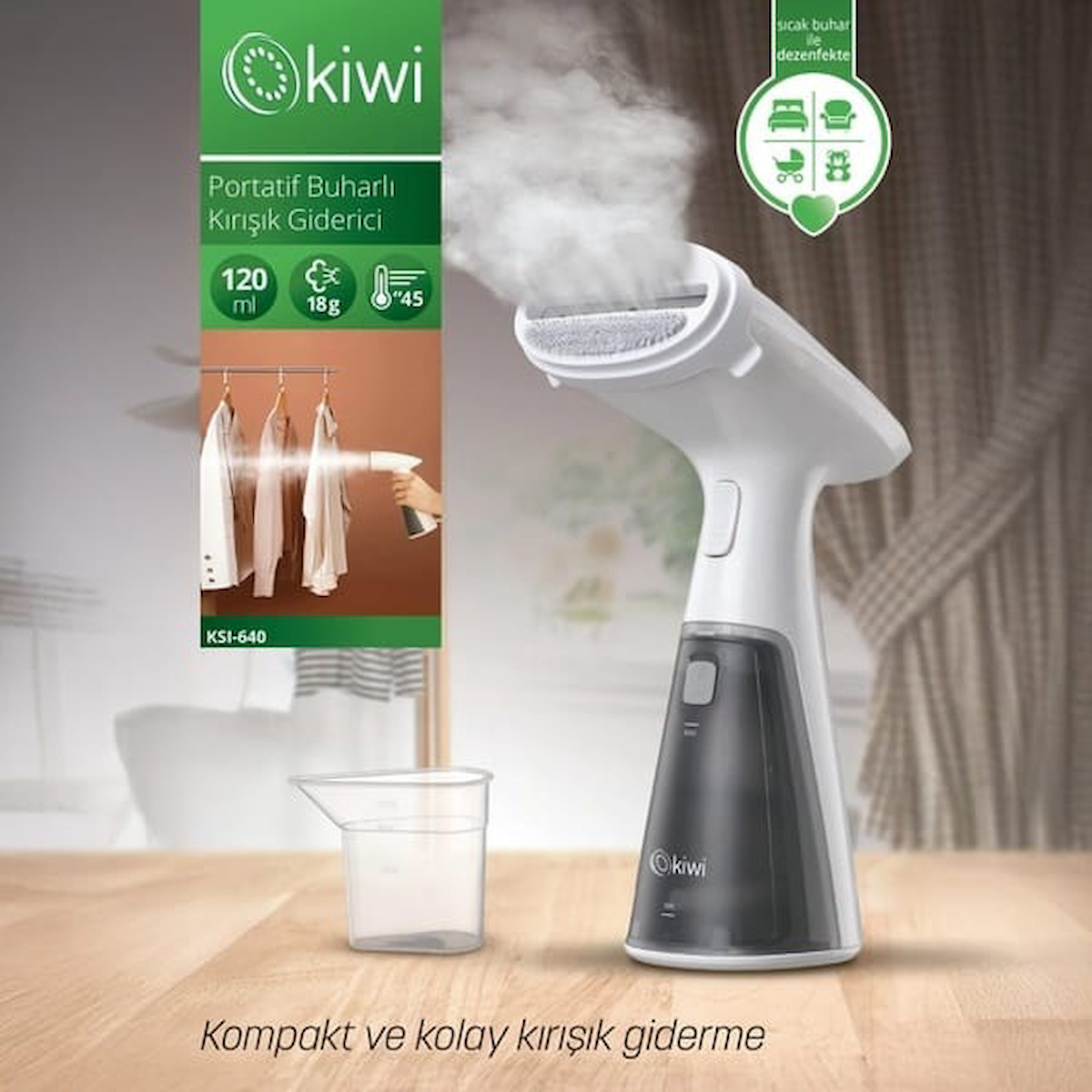 Kiwi KSI-640 Buharlı Dikey Kırışık Düzeltici Ütü – Beyaz – 1000 Watt