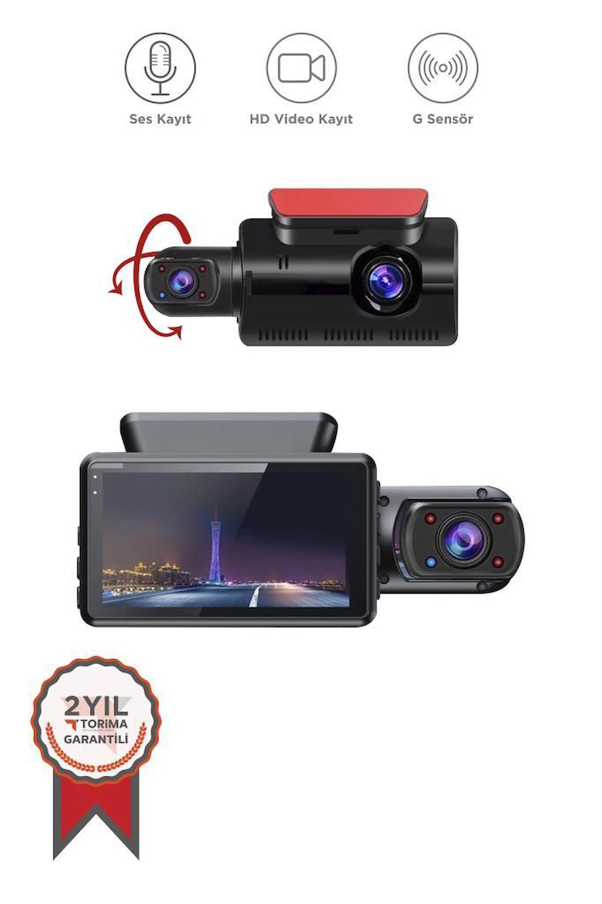 Torima TA-03 Siyah 1296p Araç içi 2 Kameralı Lcd Ekranlı Gece Görüşlü , G-sensör , Yol Kayıt Araç Kamerası