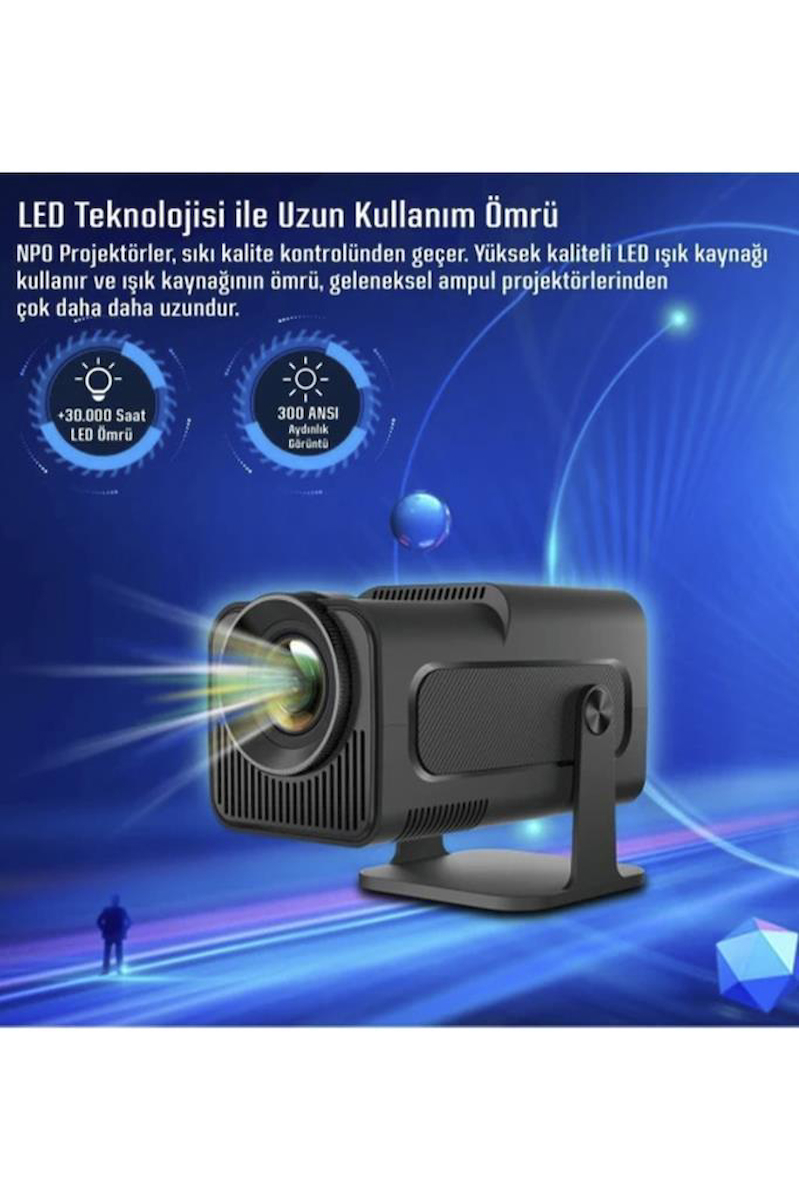 Torima HY320 Siyah Taşınabilir Sinema Projektörü 4K 1080P Ev Sineması Bluetooth Android Akıllı Projeksiyon Wifi
