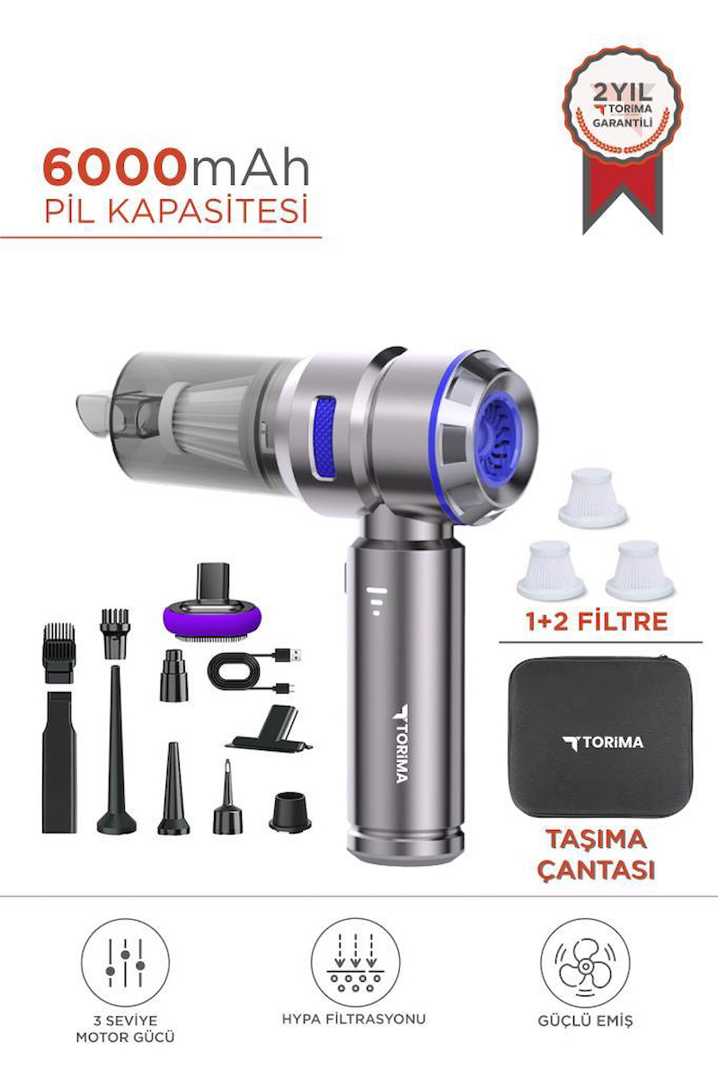 Torima HL-121 Mavi 4IN1 Şarjlı Araç Mini EL Süpürgesi Fiyatları ve
